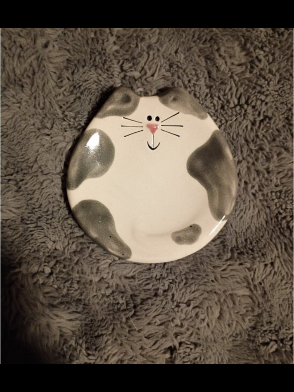 Hand-Painted Cat Trinket Dish - Gray and White
